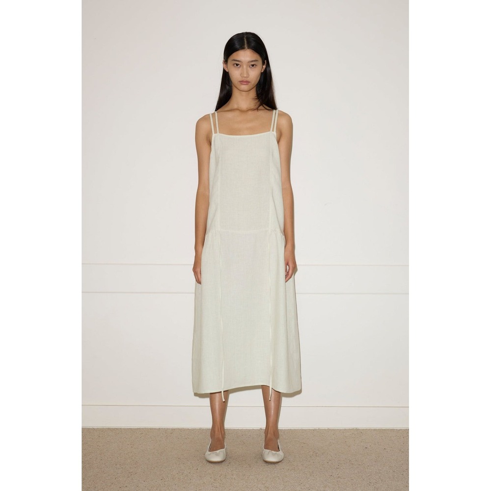 Deiji Studios 100% Linen Dress Womens Size Large Pastel Pistachio Sage Midi